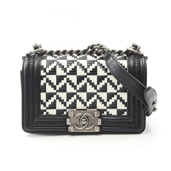 CHANEL Boy Chanel Small Shoulder Bag, Lambskin Leather, Women's, Black and White - Picture 1 of 11